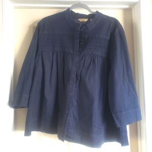 Size XL  Smocked Yoke Navy Button-Front Jacket by Aventura